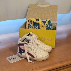 Golden Goose Kids White and Blue Sneakers